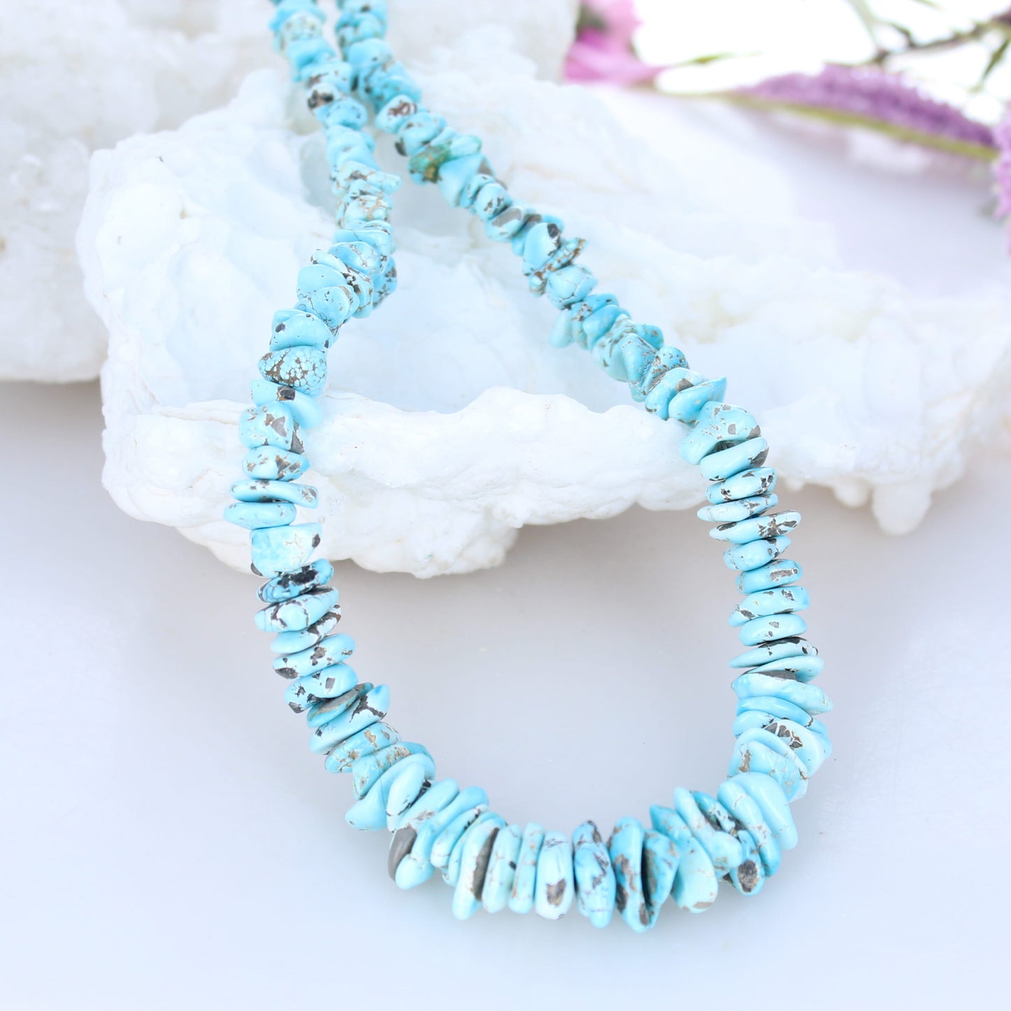 LONE MOUNTAIN Turquoise Beads 7-16mm Flat Nugget Shape 16" -NewWorldGems