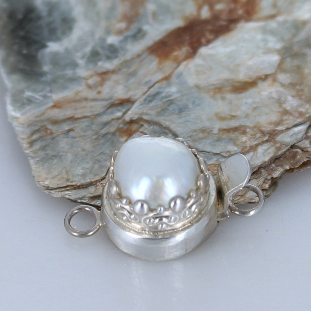 Pearl Clasp Cream 11mm Sterling Crown Design -NewWorldGems