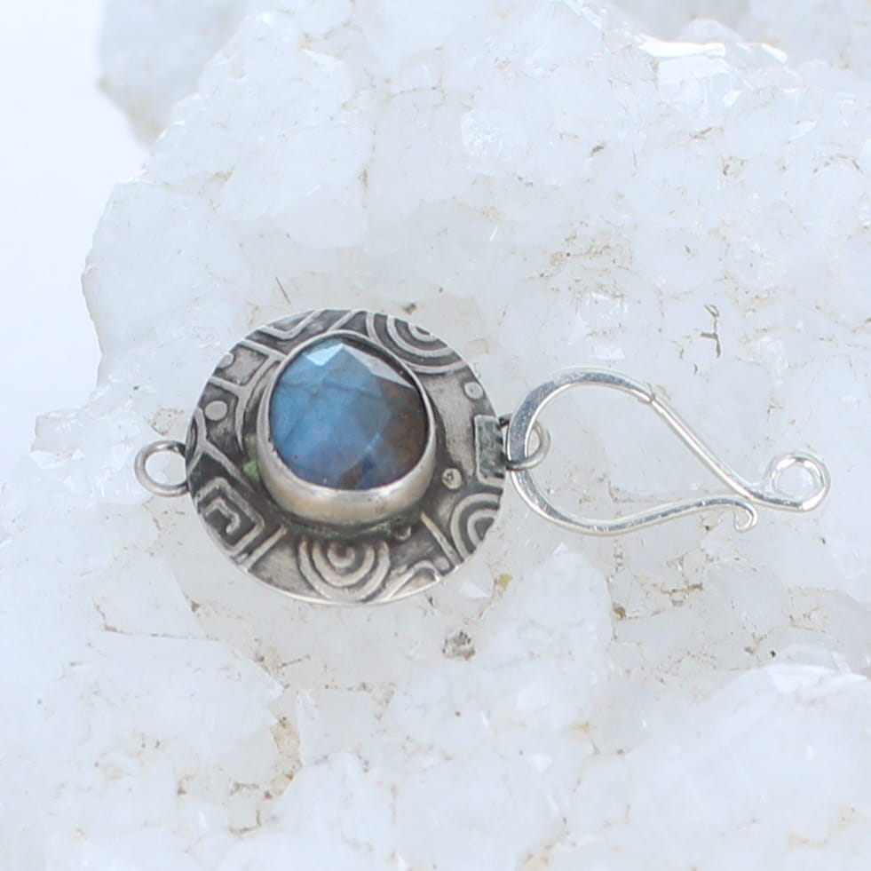 Blue Labradorite Faceted Sterling Clasp Patterned J Hook -NewWorldGems