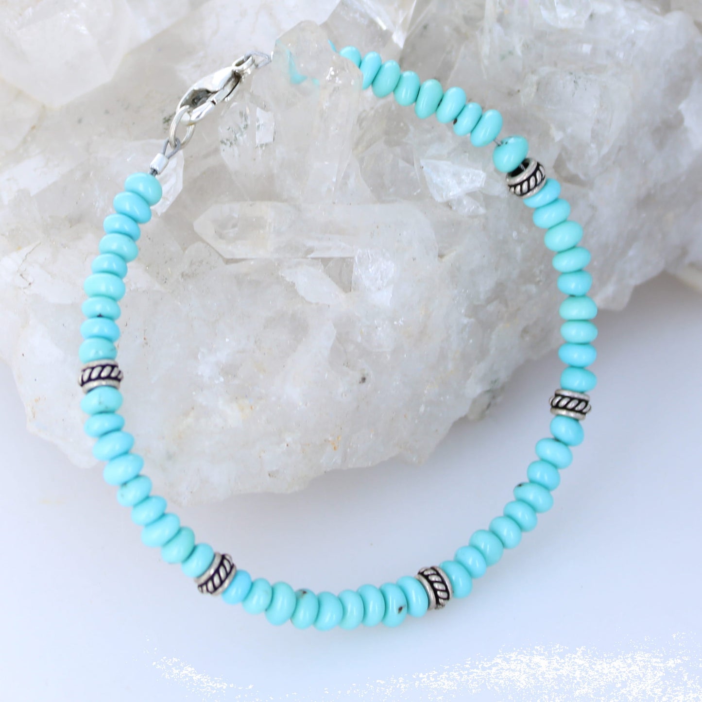Egyptian Turquoise Beads Bracelet Sterling Silver Nuggets 7"