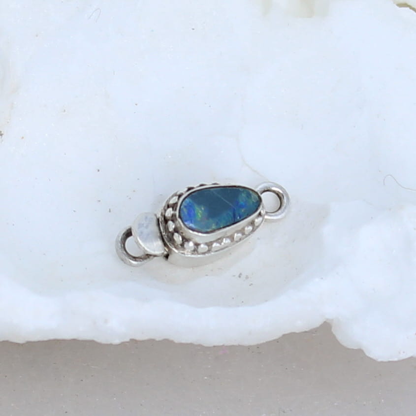 Australian Opal Clasp Sterling Ethereal Blue Doublet -NewWorldGems