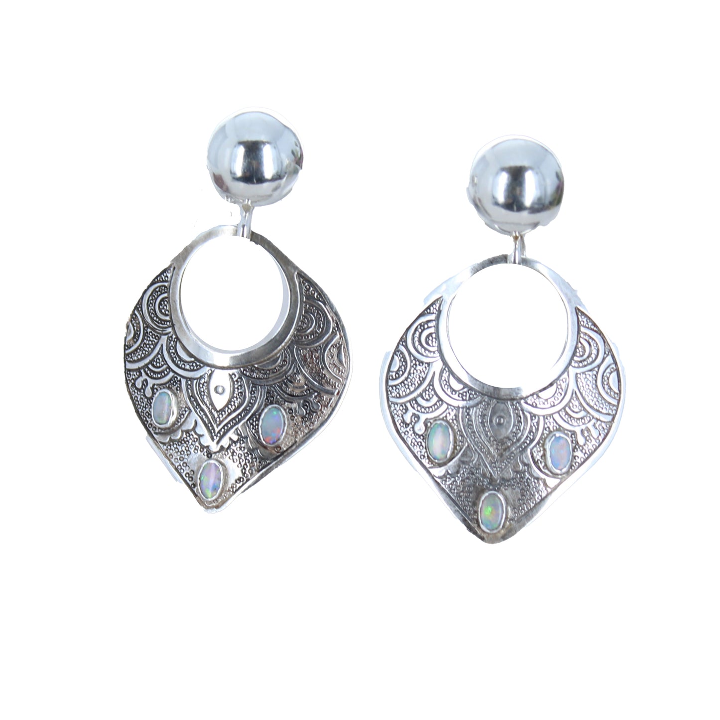 Australian Opal Earrings Arabesque Shaped Sterling Silver