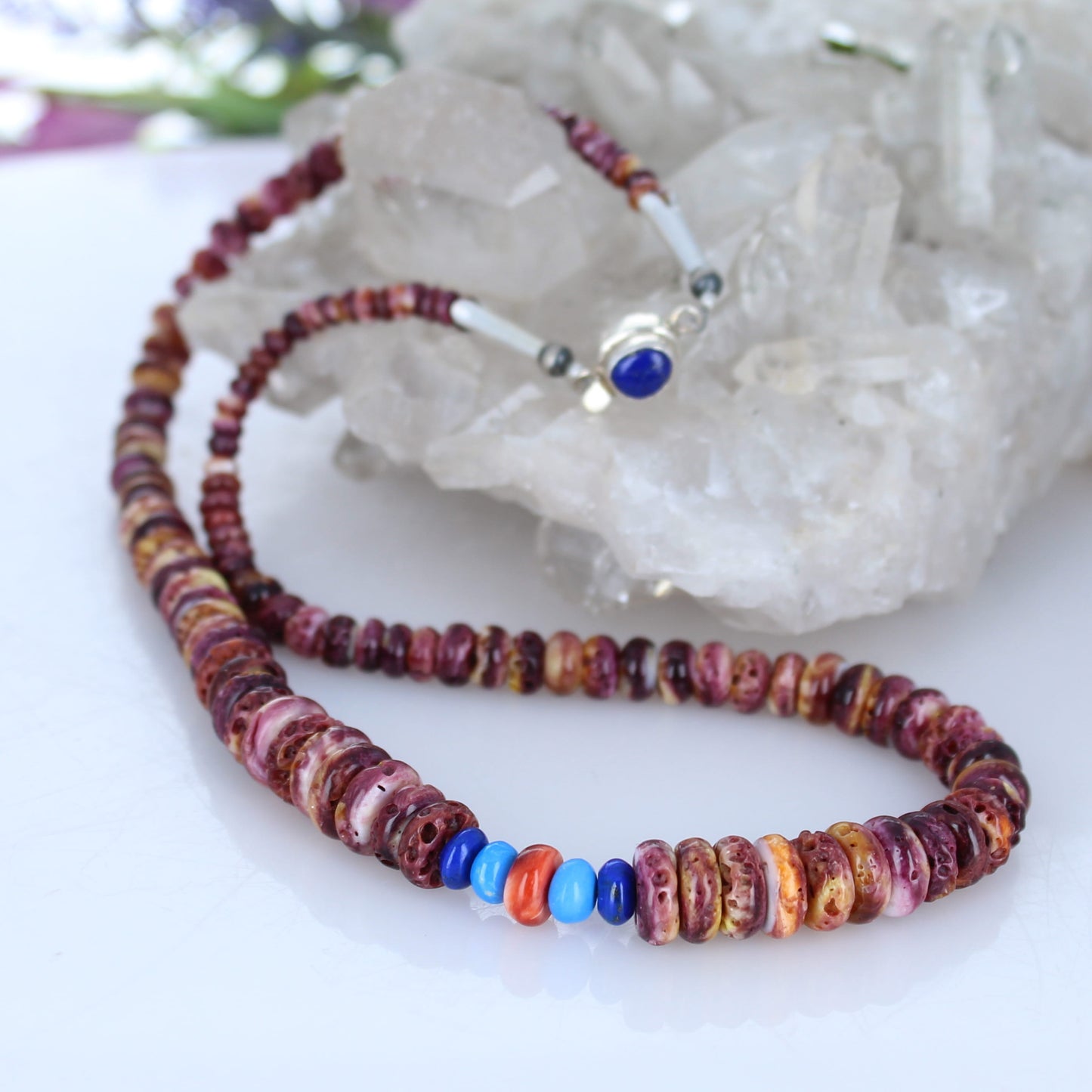 PURPLE SPINY Oyster Lapis Ceruleite Necklace 19"