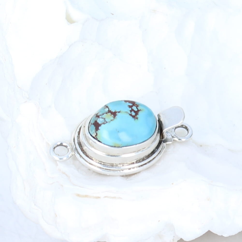 Kazakhstan Turquoise Clasp Classic Sterling Setting 11x14mm -NewWorldGems