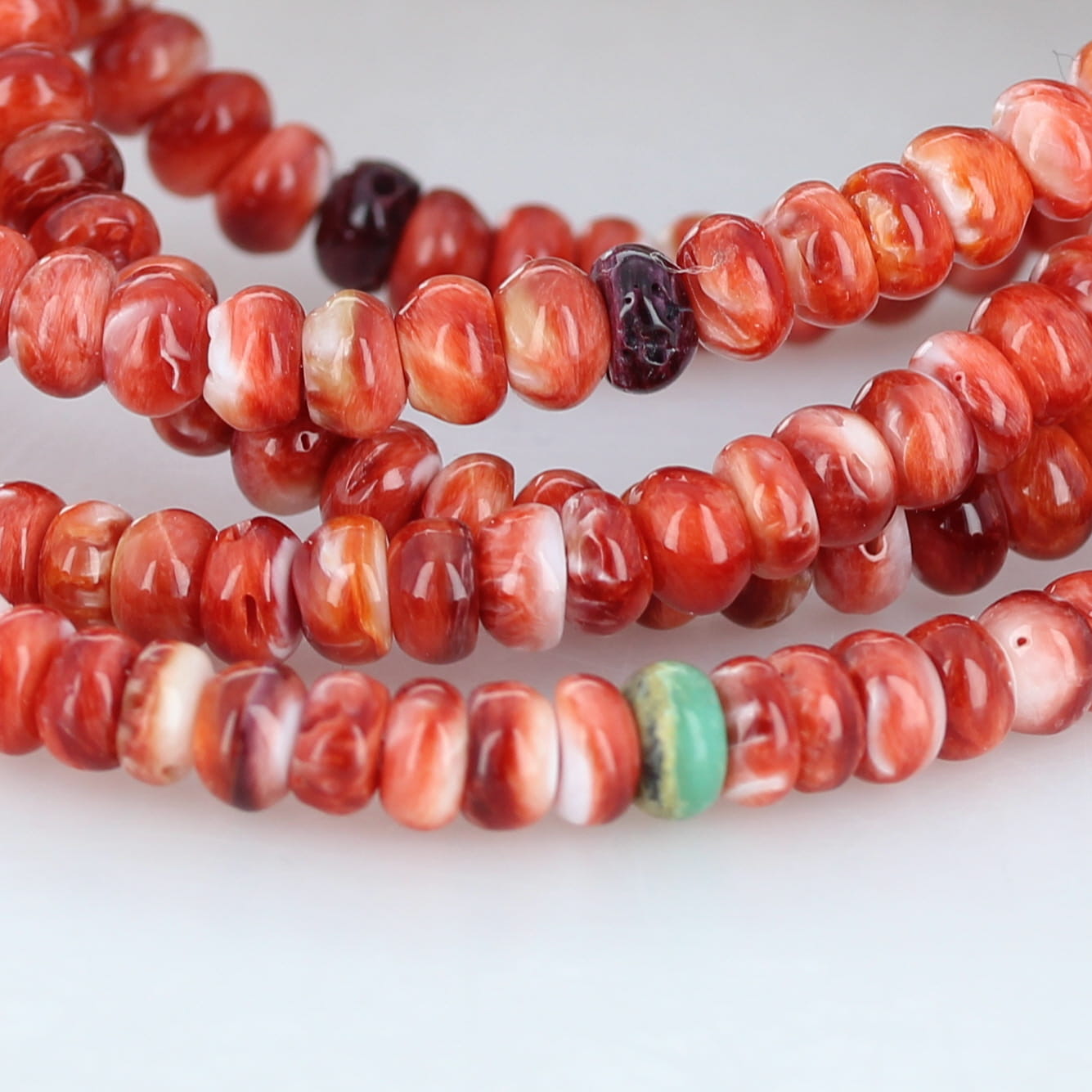 Red Spiny Oyster Beads With Turquoise 16" 6mm