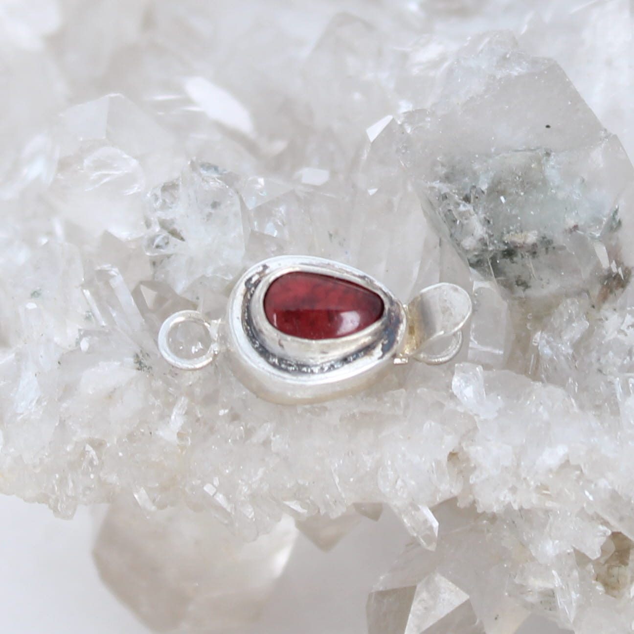 Beautiful Garnet Clasp Sterling Teardrop Shaped 9x5mm