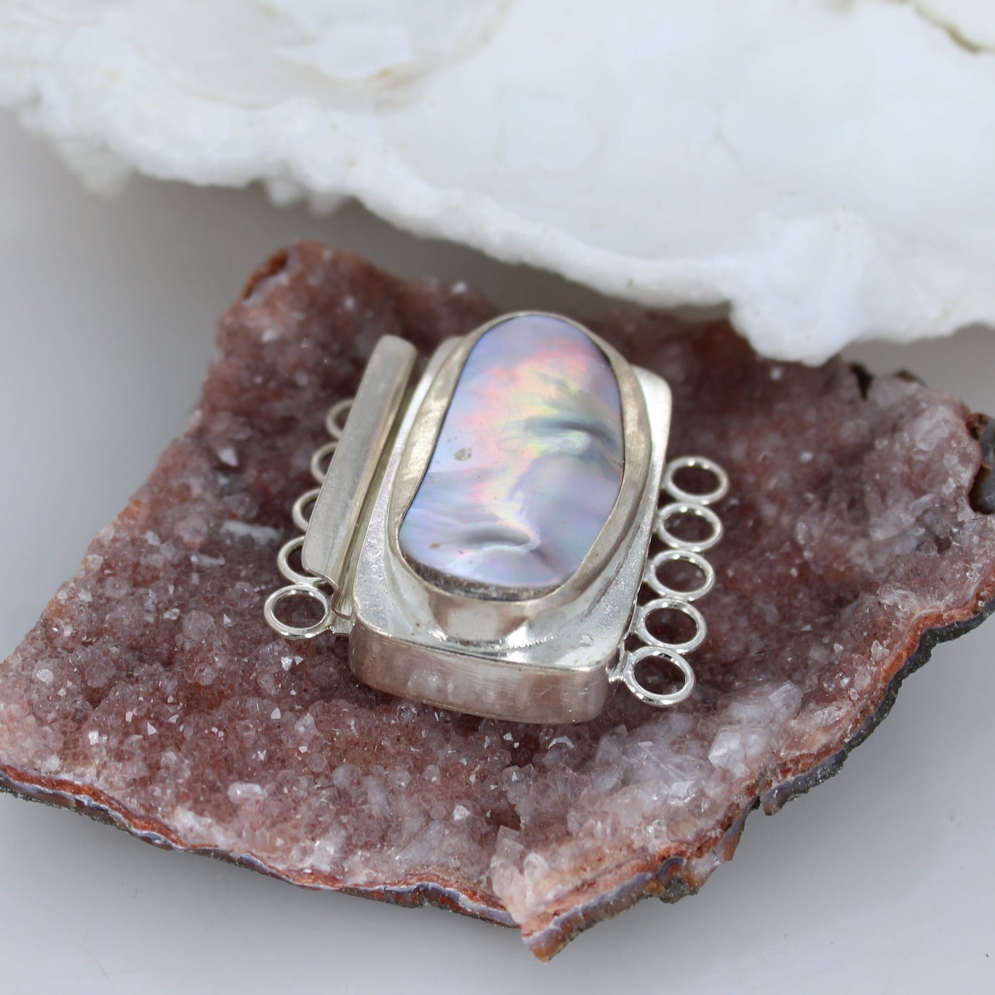Large Mabe Pearl Clasp 5 Strand Sterling Silver -NewWorldGems