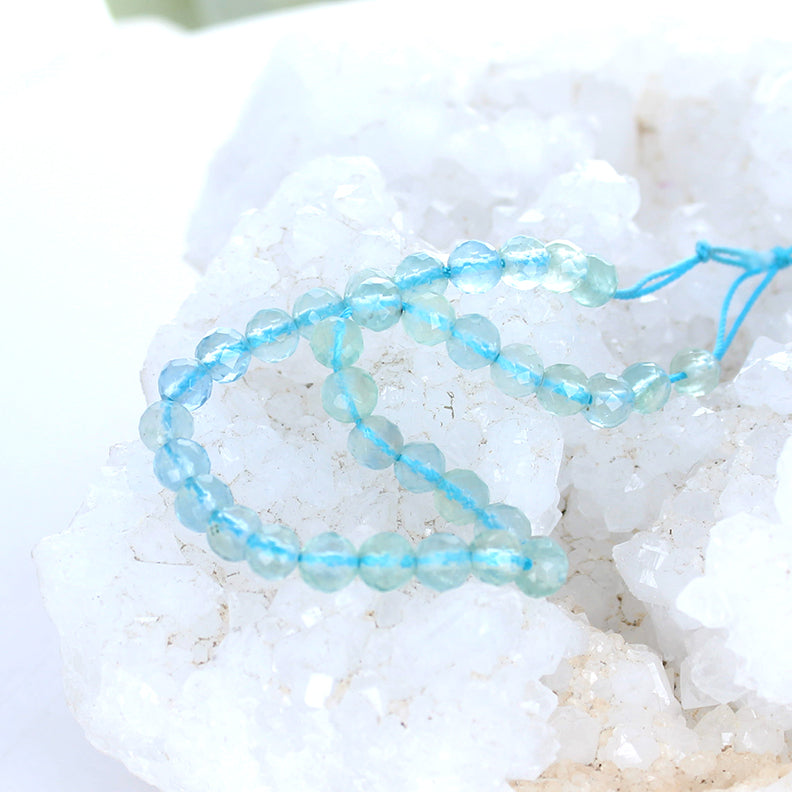 BLUE GREEN FLUORITE Faceted 6mm Round Beads 8" -NewWorldGems