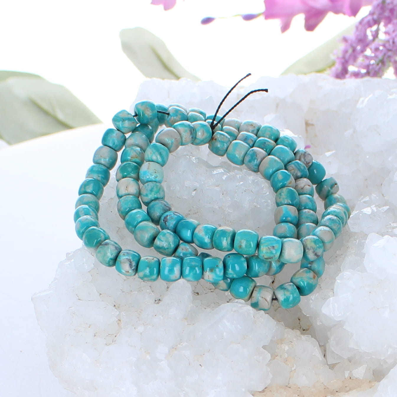 Rare American Fox Turquoise Beads Blue Cream Pueblo 6mm -NewWorldGems