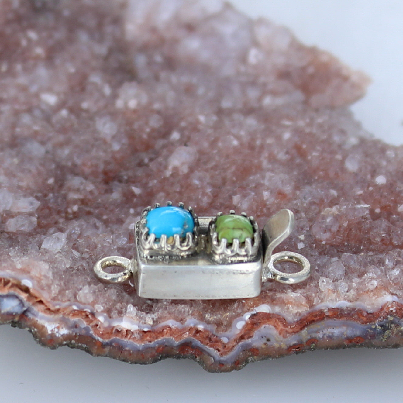 Sonoran Turquoise Clasp 2 Stone Sterling Blue and Green -NewWorldGems