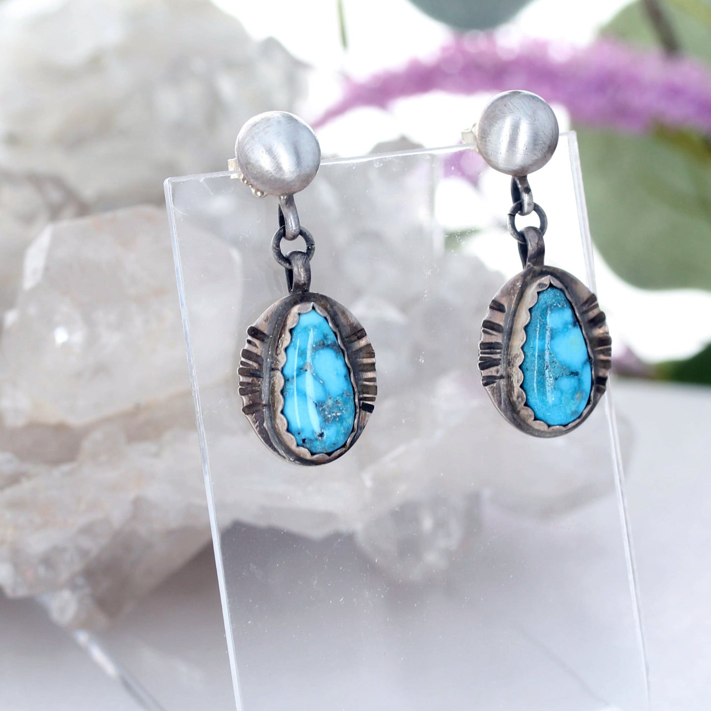 AAA BRILLIANT BLUE Ithaca Turquoise Sterling Earrings Teardrops NewWorldGems