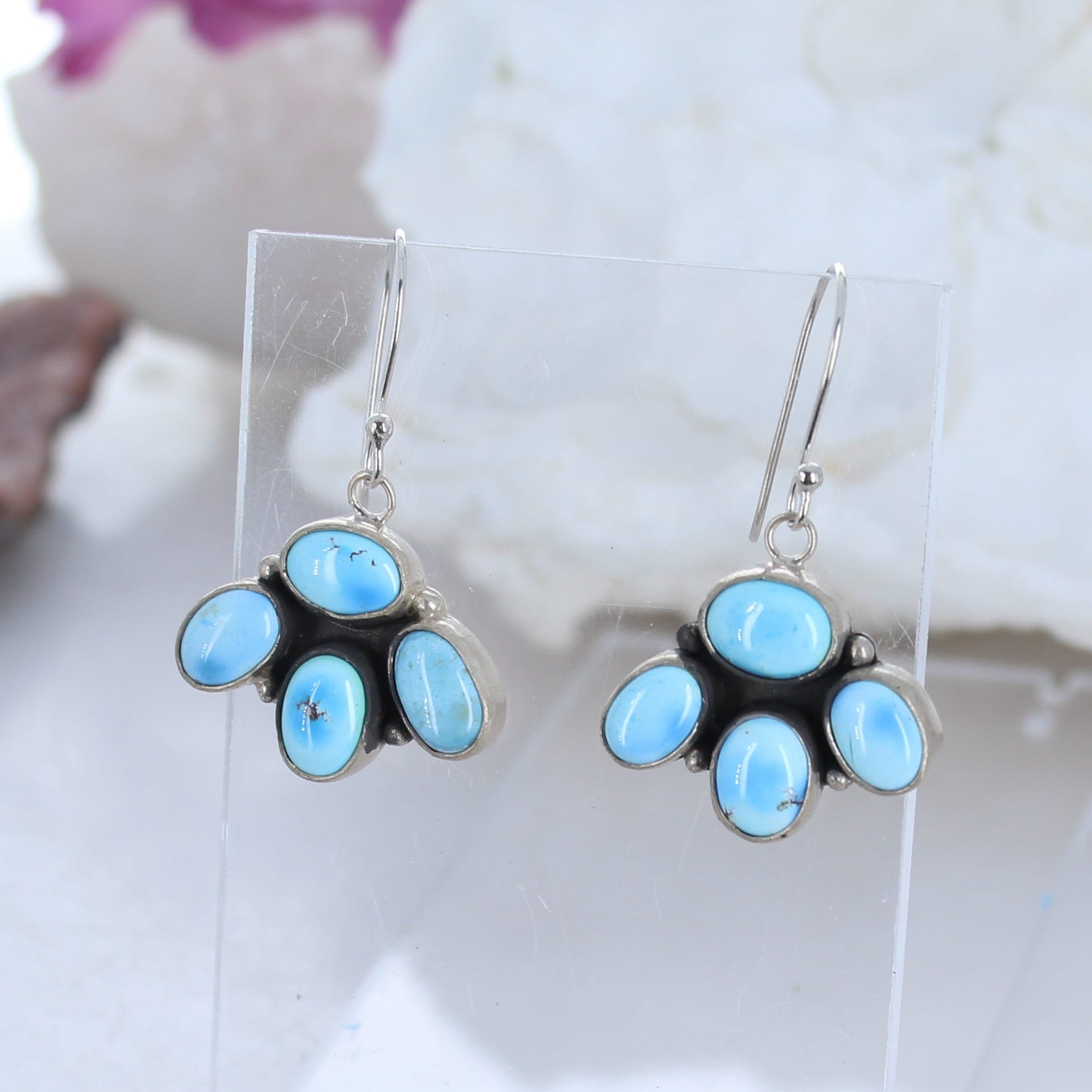 Baby Blue Kazkahstan Turquoise 3 Petal Earrings Sterling Silver -NewWorldGems