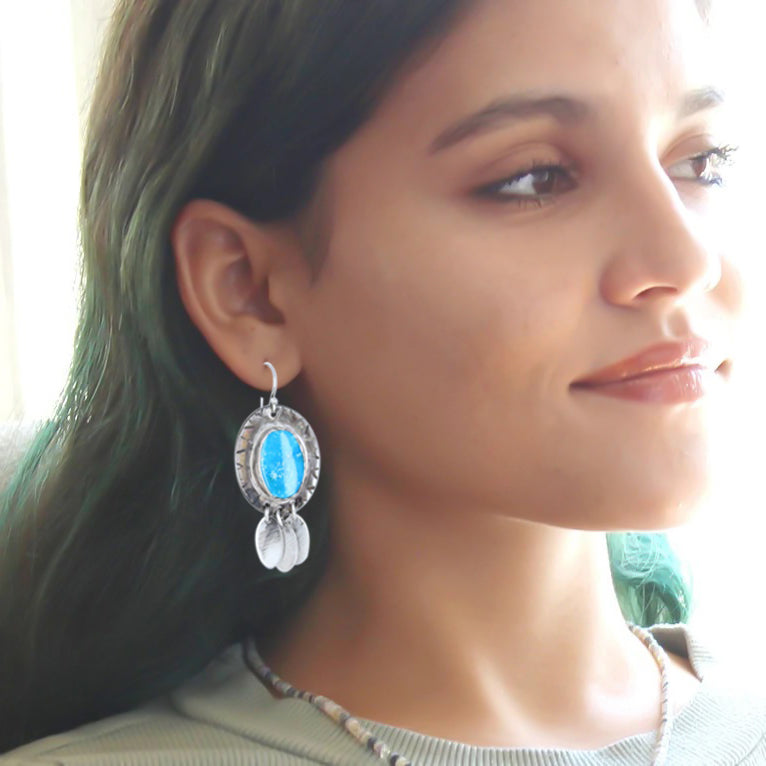 Blue Ridge Turquoise Earrings Sterling Southwestern Ovals