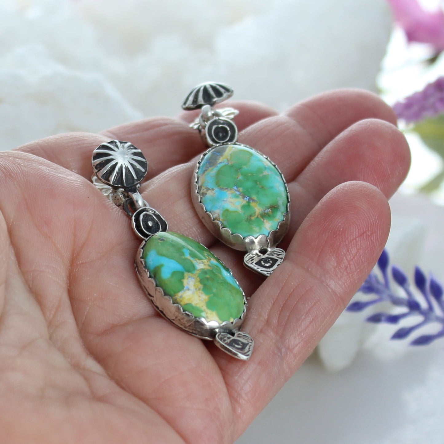 SONORAN GOLD Turquoise Earrings Sterling Large Ovals Heart Eye -NewWorldGems