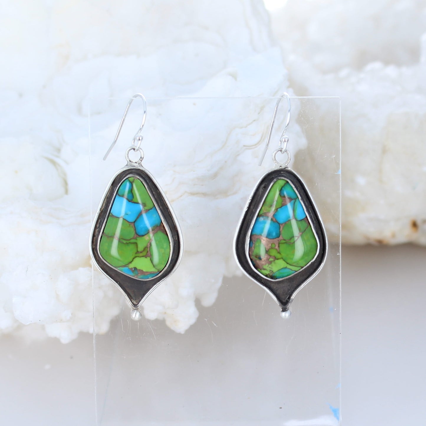 Colorful Kingman Mine Turquoise Earrings Boho Chic Sterling -NewWorldGems