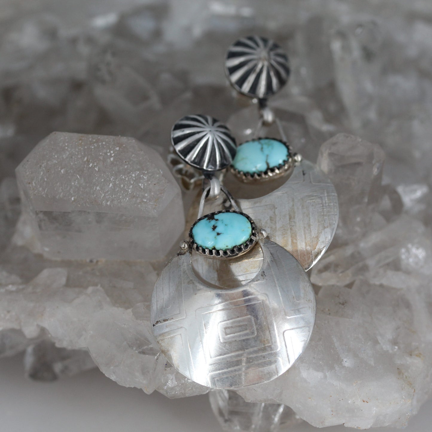 DRY CREEK Turquoise Earrings Sterling Sunburst Posts Moon Shaped