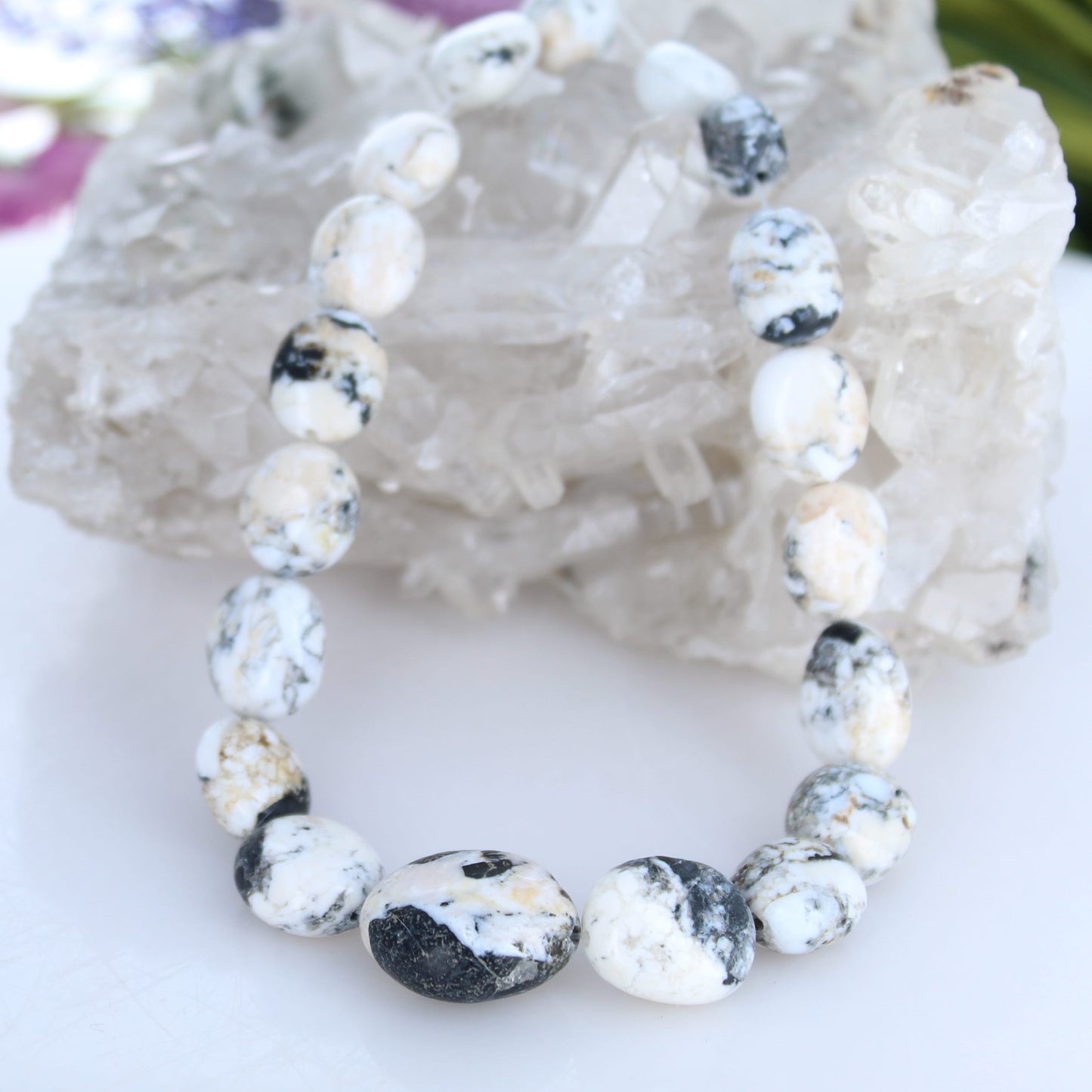 WHITE BUFFALO Turquoise Graduated Large Oval Beads Nevada 10" #2