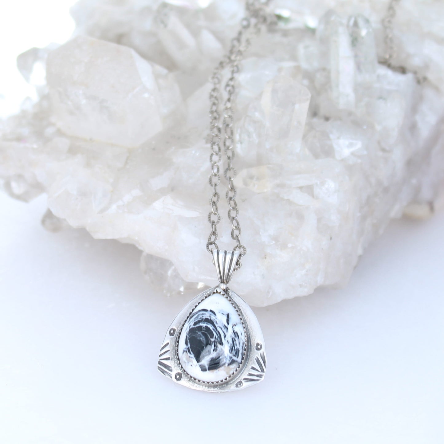 WHITE BUFFALO Turquoise Pendant Sterling Silver 18" Necklace