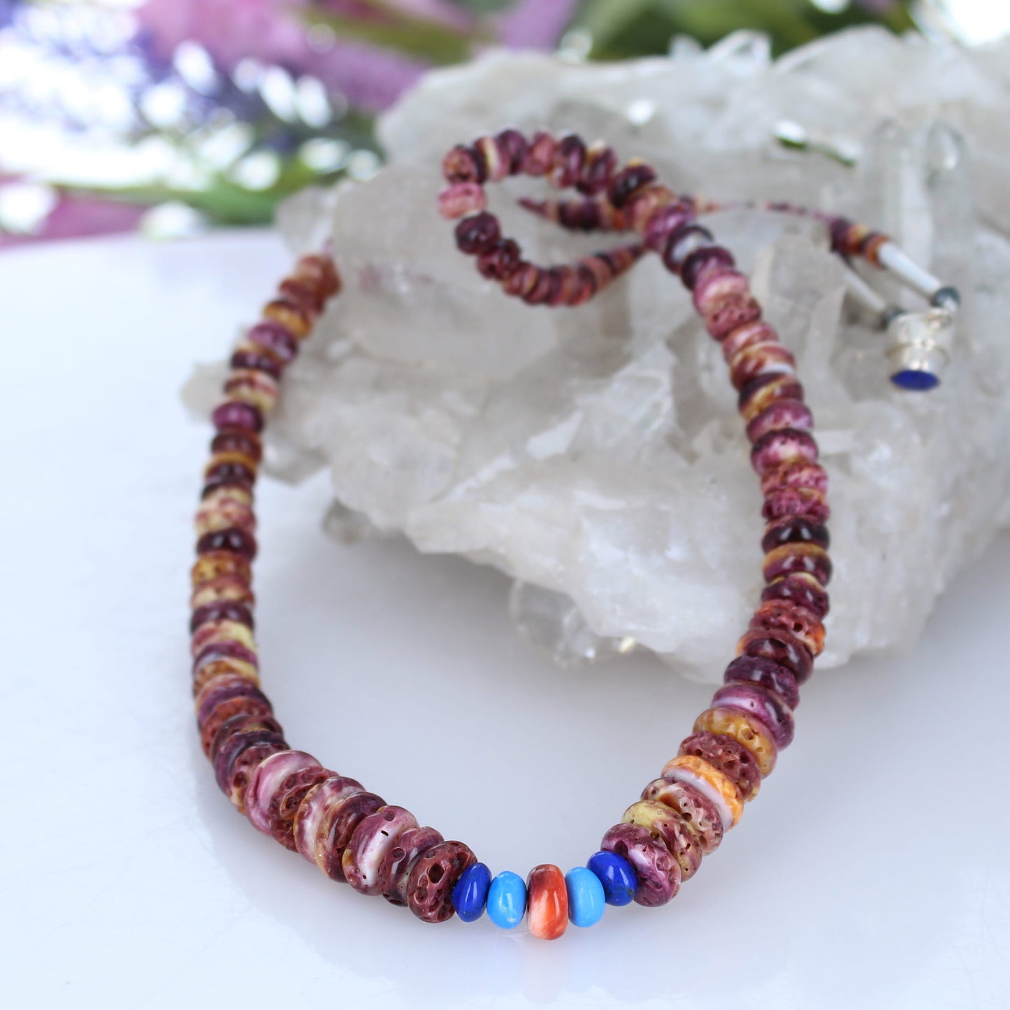 PURPLE SPINY Oyster Lapis Ceruleite Necklace 19"