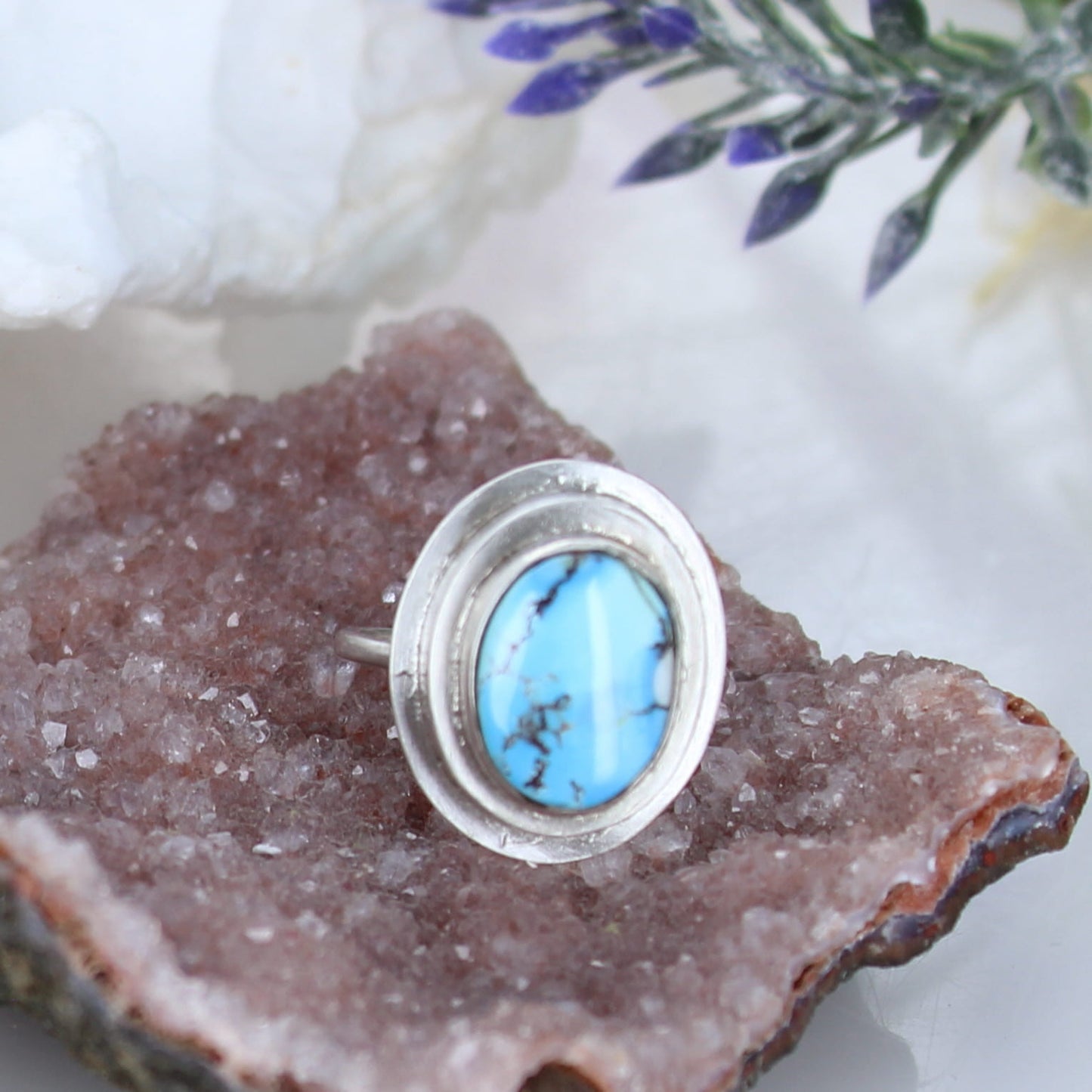 TURQUOISE Free Form Flower Ring Sterling Size 7 Choose -NewWorldGems