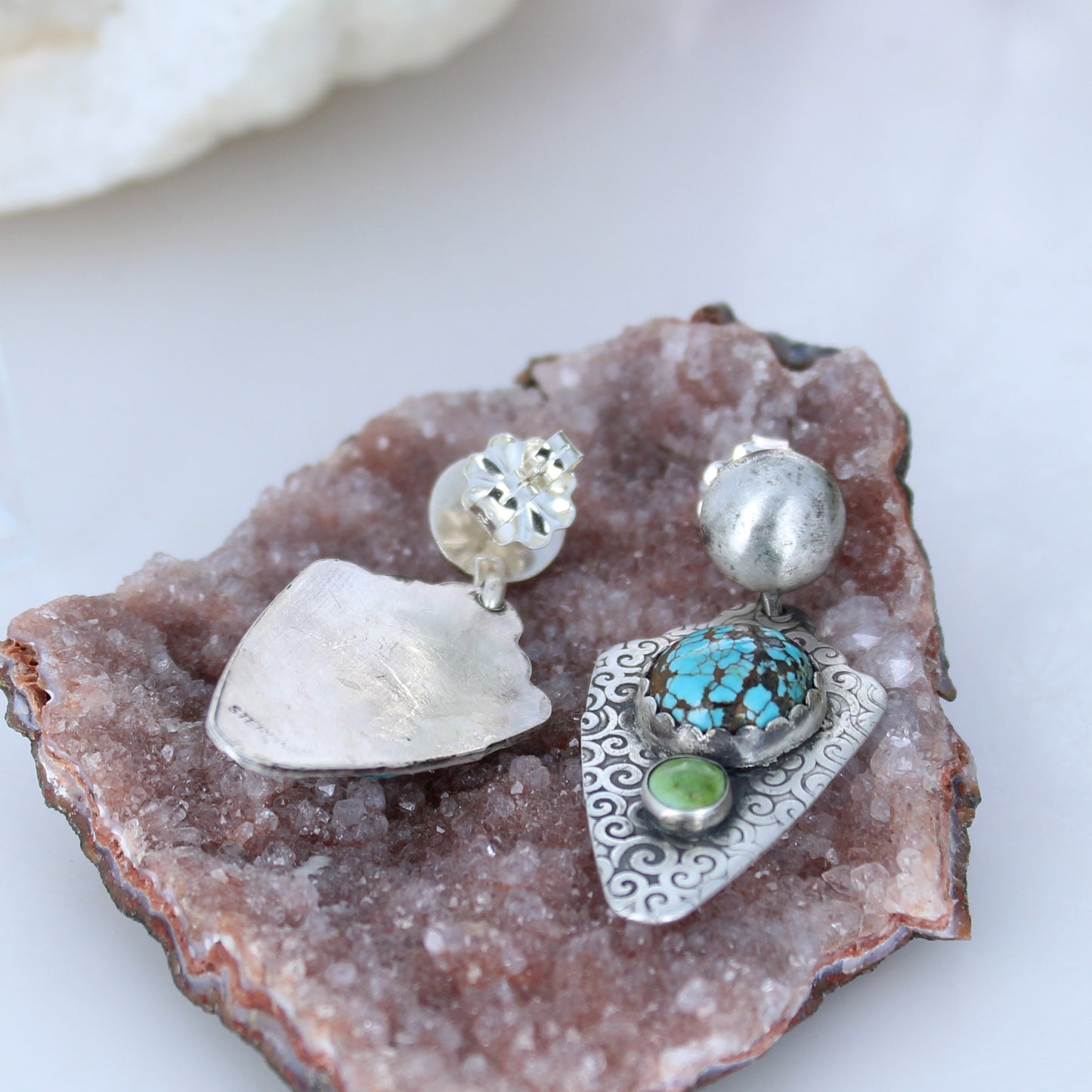 Sterling Arrowhead Earrings Blue Moon Turquoise with Sonoran Turquoise -NewWorldGems