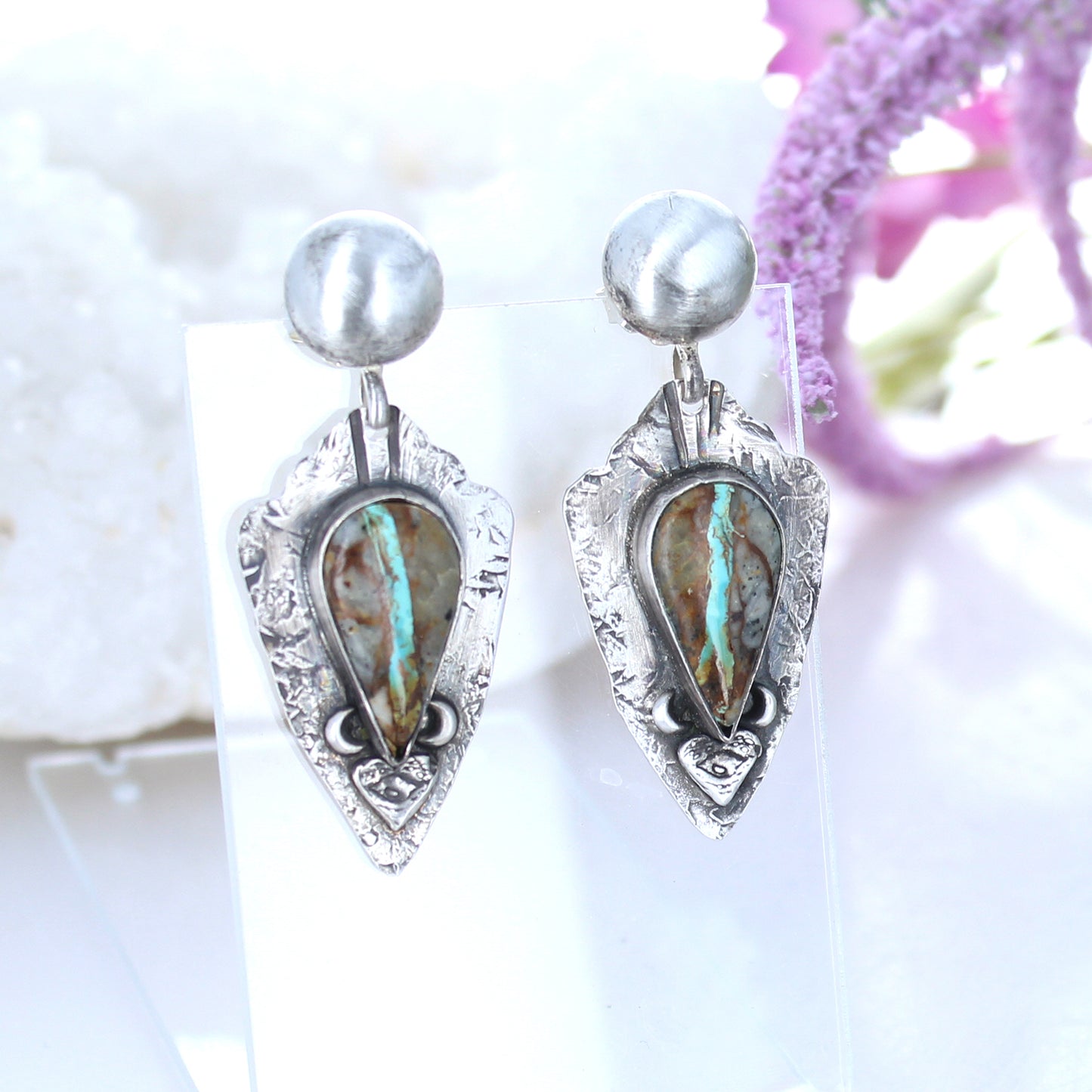 Sterling Silver Arrowhead Earrings with Royston Nevada Turquoise -NewWorldGems