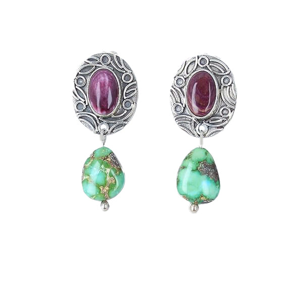 Sonoran Gold Turquoise Purple Spiny Oyster Earrings Posts Dangles