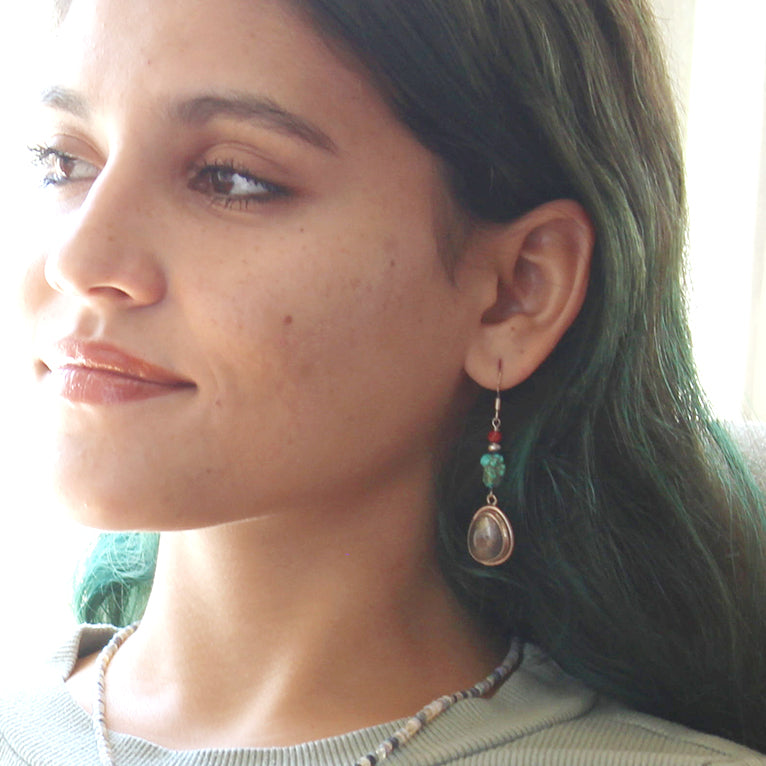 Blue Moon Turquoise and Moonstone Earrings Sterling