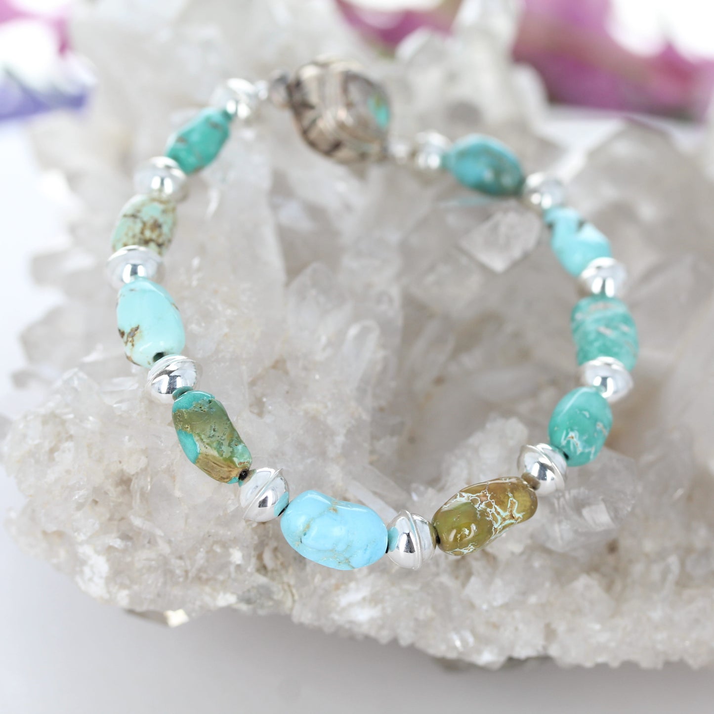 AAA Carico Lake Turquoise Bracelet Sterling Silver Navajo Pearls NewWorldGems