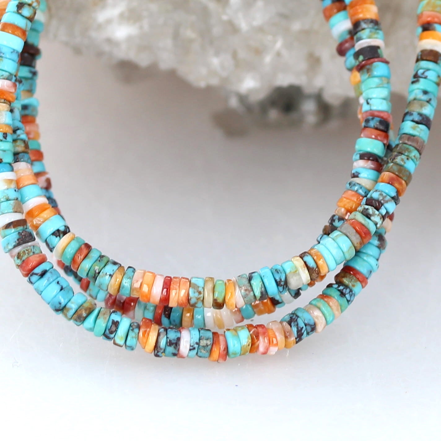 Light Orange Spiny Oyster and Blue Turquoise Beads Mixed 3.5mm