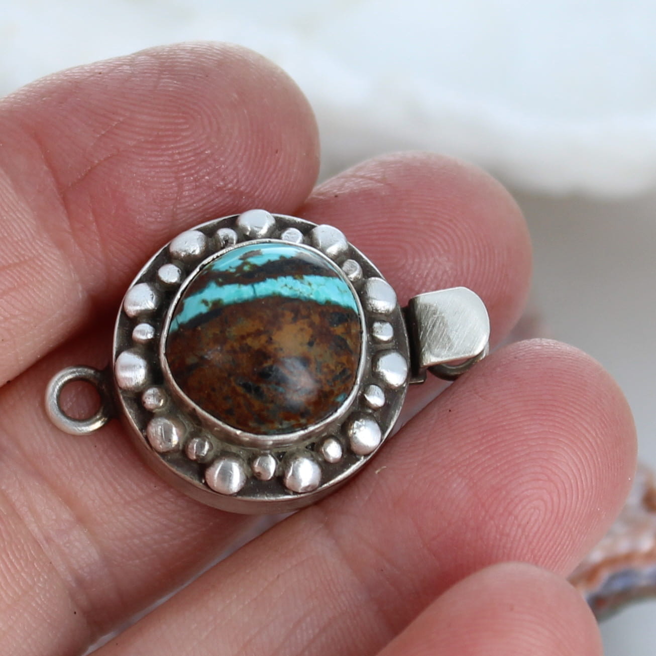 Blue Moon Turquoise CLASP Sterling 12mm Round Ball Design -NewWorldGems