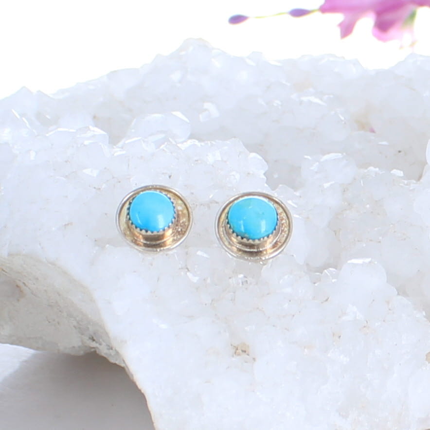 Blue Ridge Orvil Jack Mine Turquoise Earrings Ovals Sterling Posts 8.6mm -NewWorldGems
