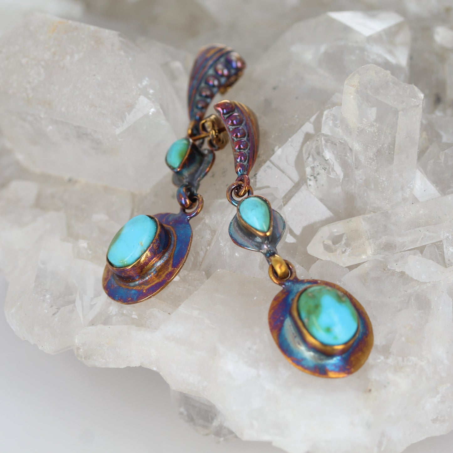 Rainbow Oxidized 2 Stone Sonoran Mountain Turquoise Earrings Sterling