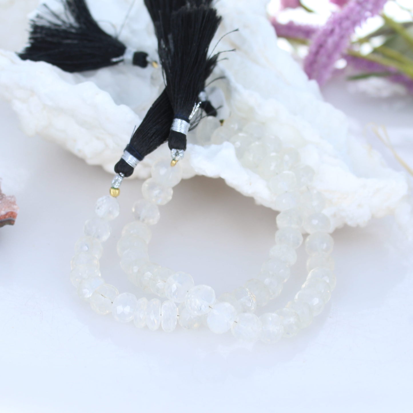 AAA Moonstone Beads Faceted Rondelle 9.5mm 8" -NewWorldGems