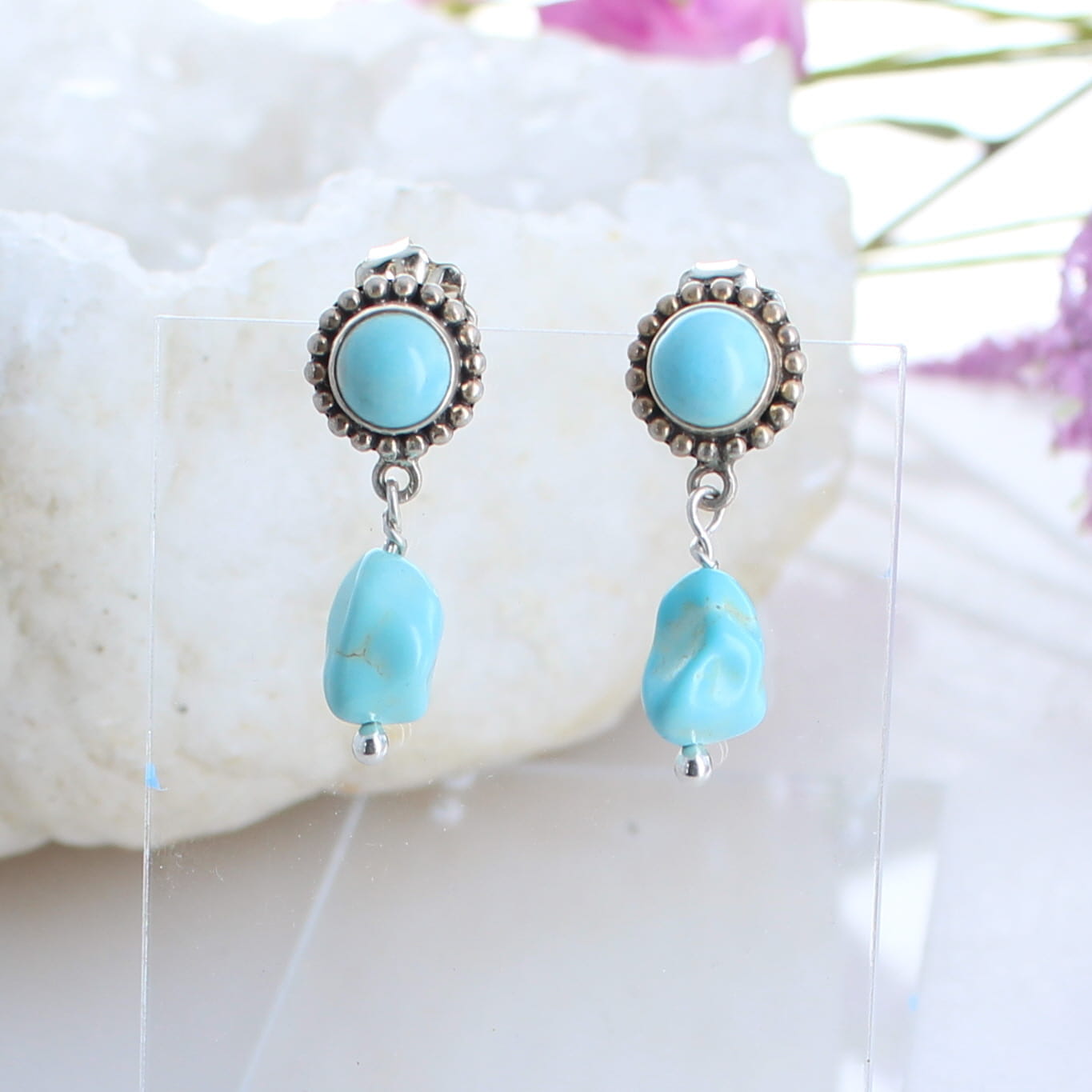 Lone Mountain TURQUOISE EARRINGS Sterling Free Form Drops -NewWorldGems