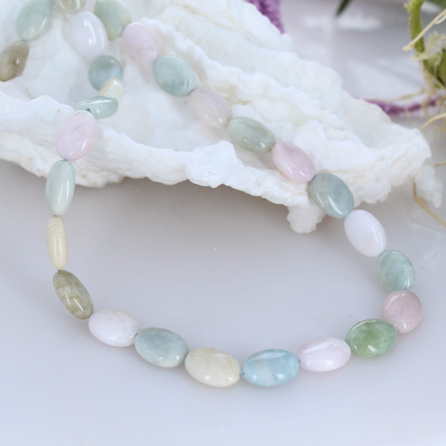 Pastel Aquamarine Beads Oval Multi Color 14X10mm 16" -NewWorldGems