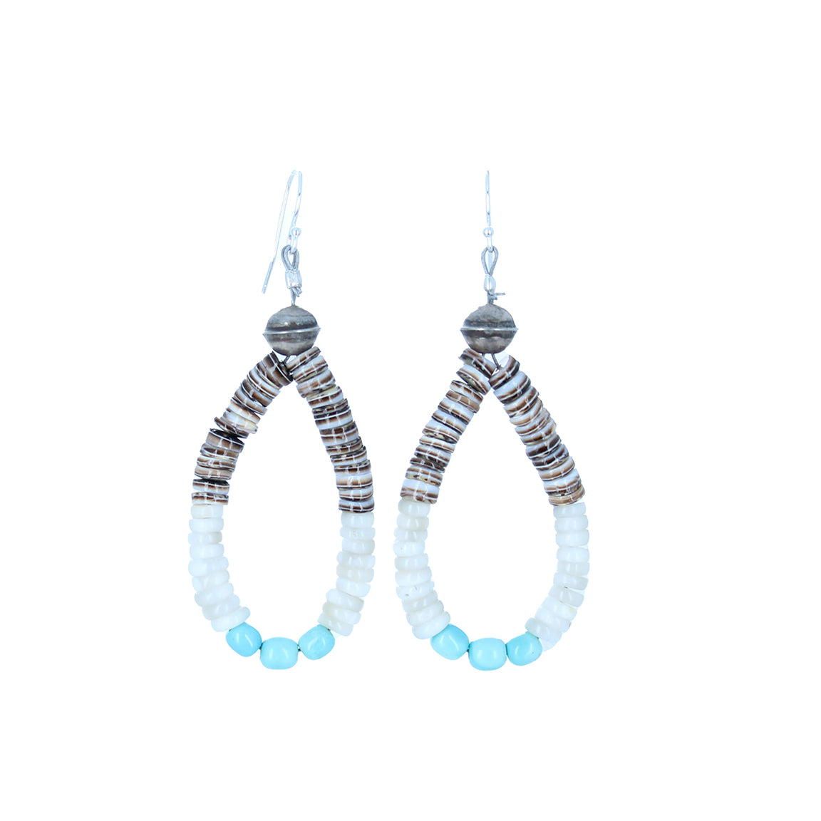 Sleeping Beauty Turquoise and Shell Earrings 2.75" Sterling Jacla