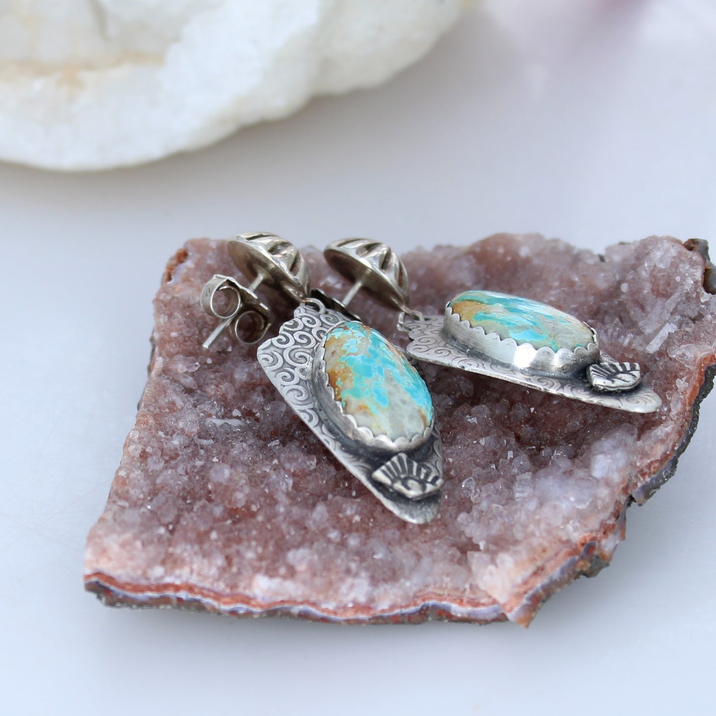 Sterling Arrowhead Earrings Royston Turquoise Eye Design -NewWorldGems