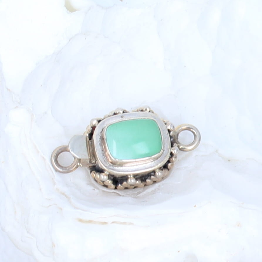 Green Sleeping Beauty Turquoise Clasp Sterling Cushion 9X7mm -NewWorldGems