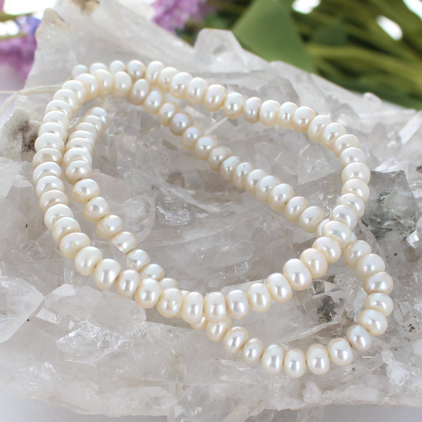 Beautiful 5.5mm Cream Rondelle Pearls 15"