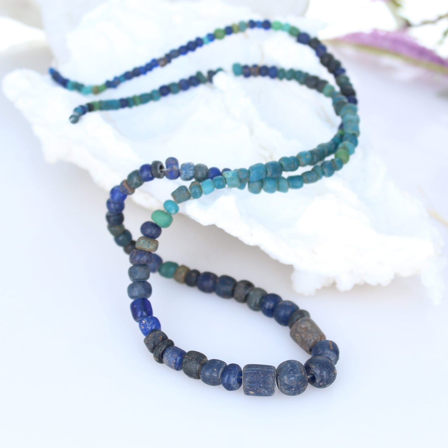 Vintage Peking Glass Beads Cerulean Blues 22" 3.5-8mm -NewWorldGems