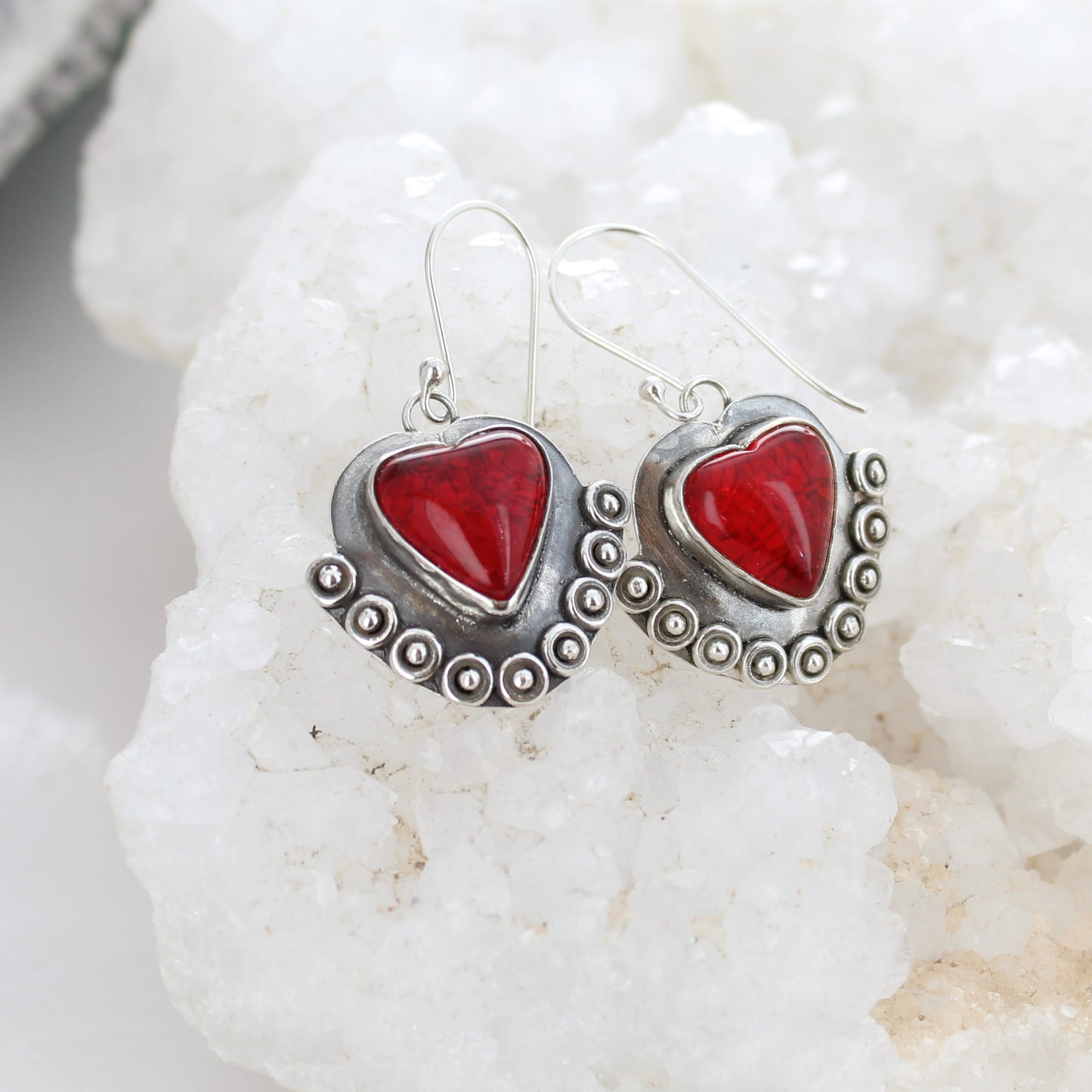 Rosarite Gold Glass Earrings Drops Boho Chic Sterling silver