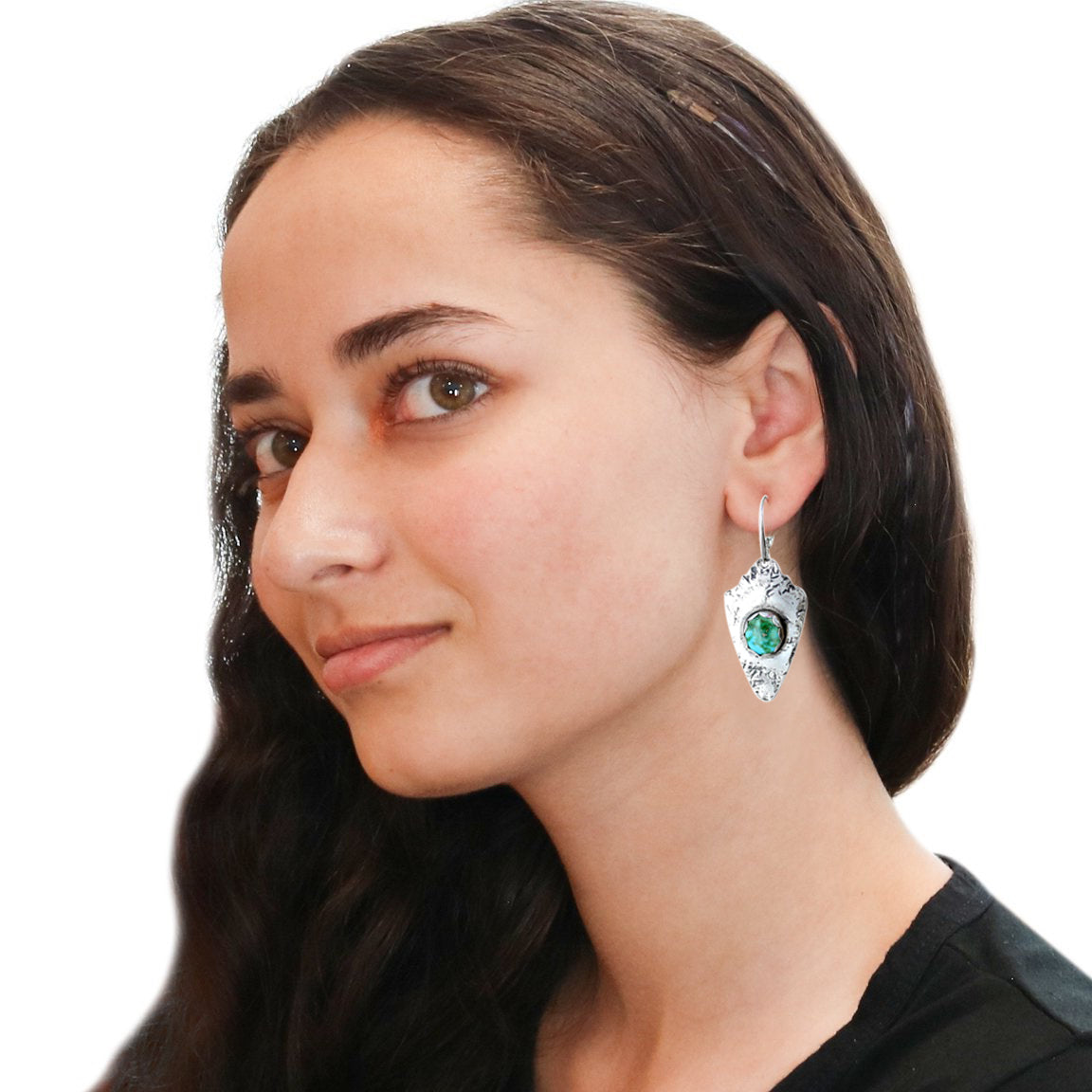 Sterling Silver Arrowhead Earrings with Sonoran Turquoise