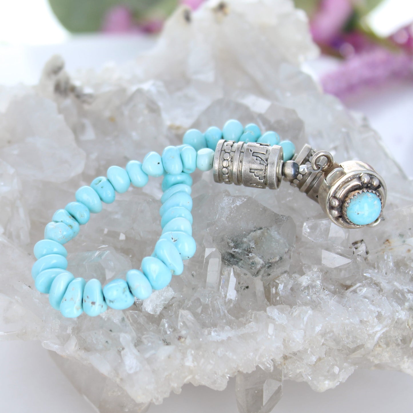 Lone Mountain Turquoise Beads Bracelet Sterling Silver Southwest Charm