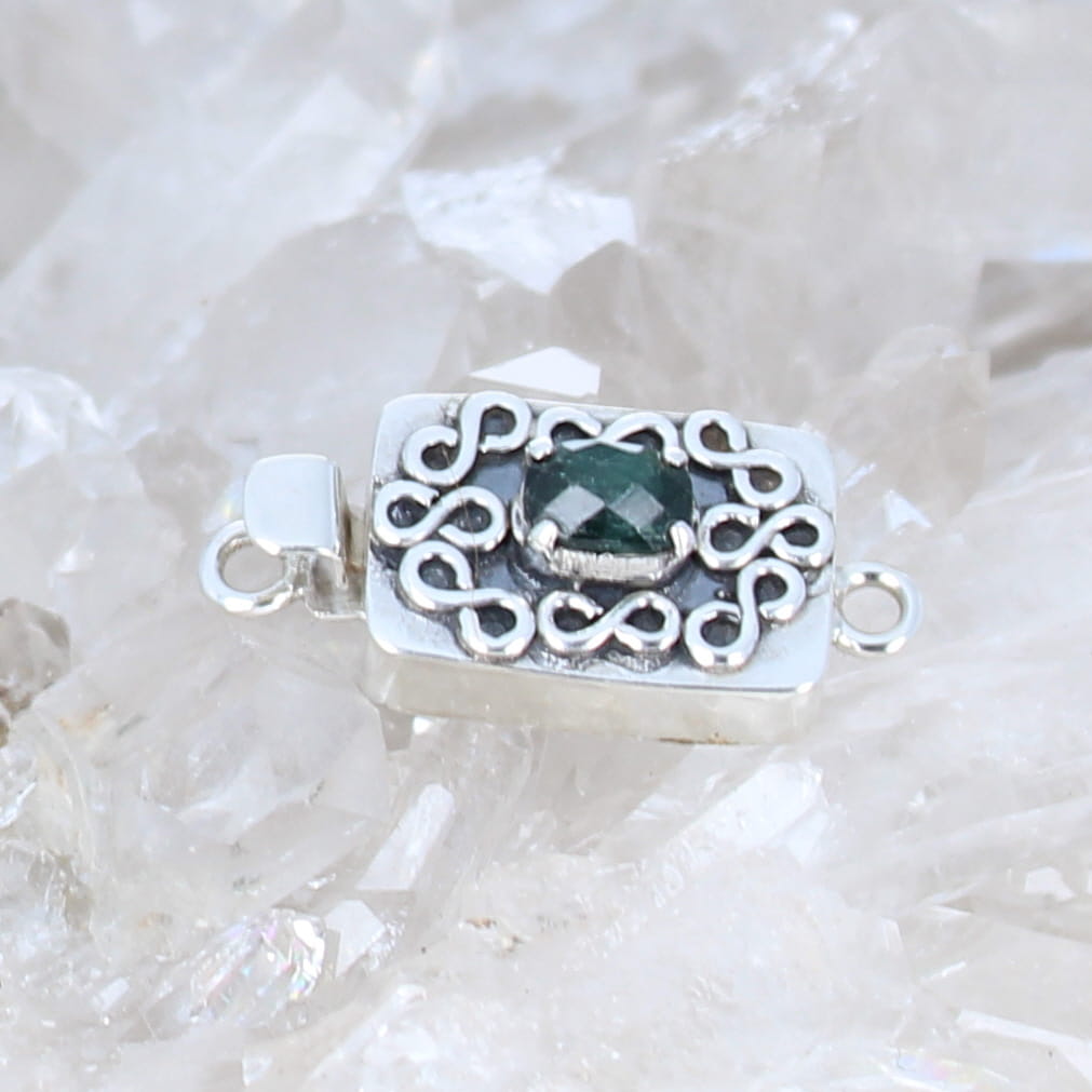 Striking Oceanside Teal Tourmaline Clasp Faceted Wire Design Sterling