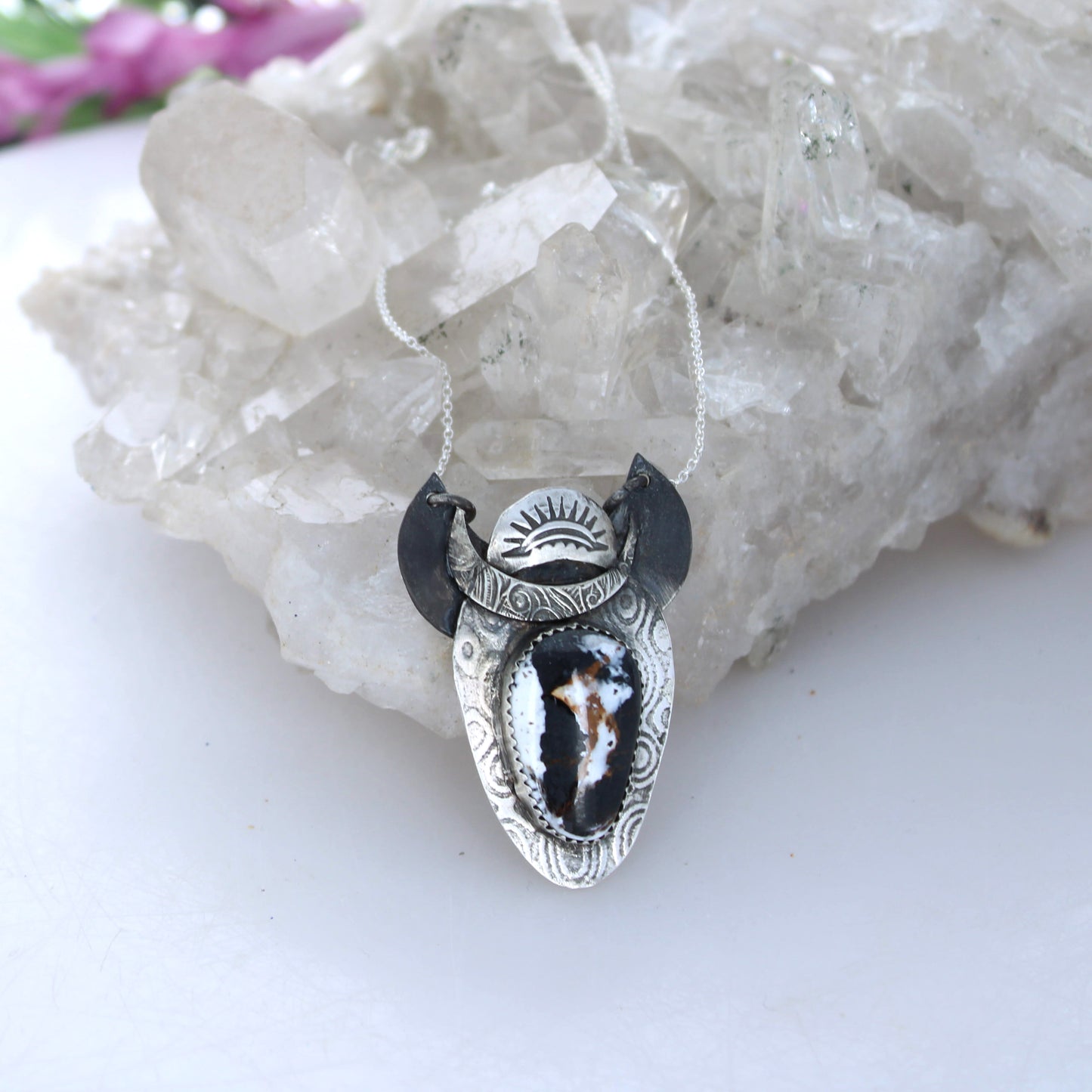 Buffalo Sunrise WHITE BUFFALO Turquoise Pendant Sterling Silver