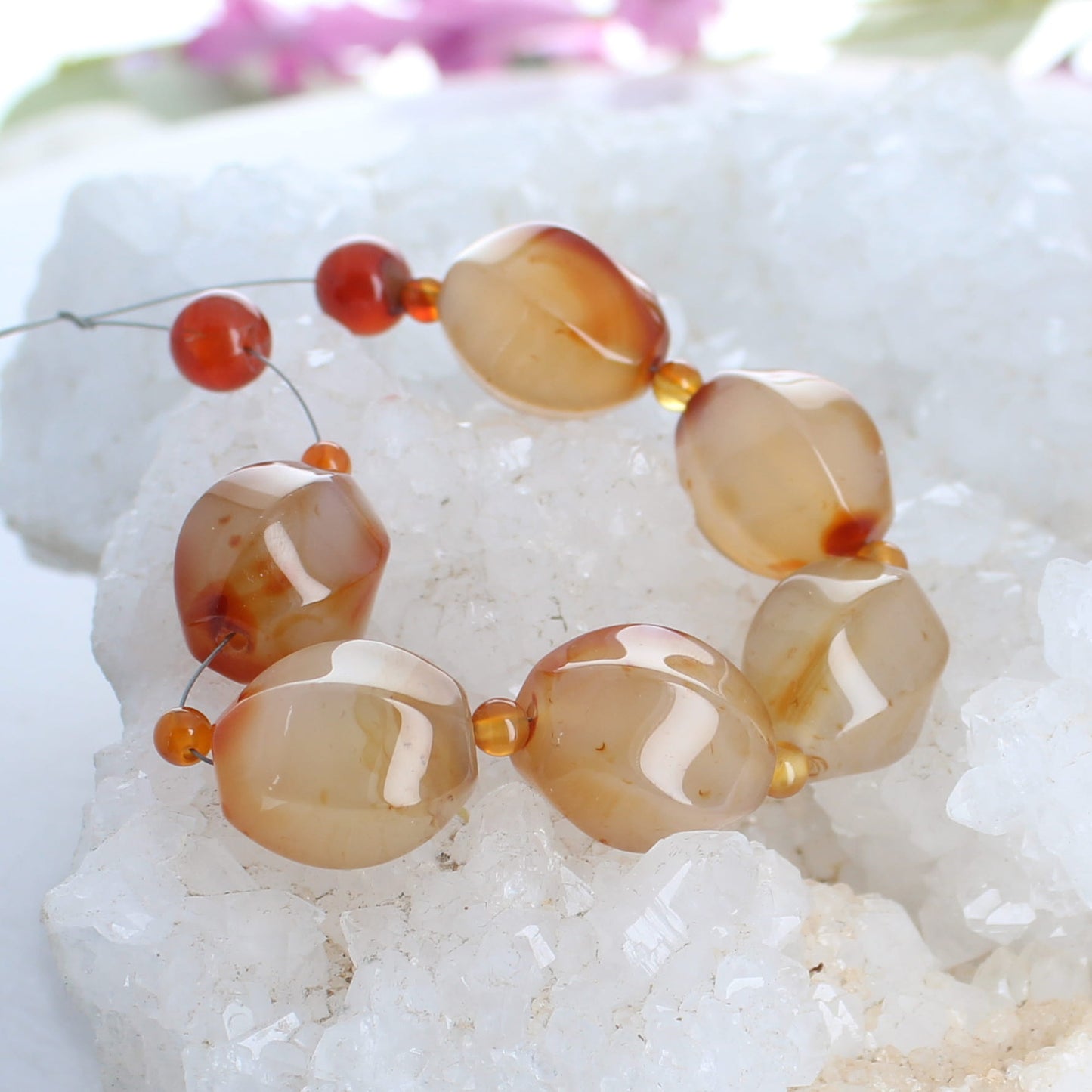 FACETED CARNELIAN Beads Large 6 Piece -NewWorldGems