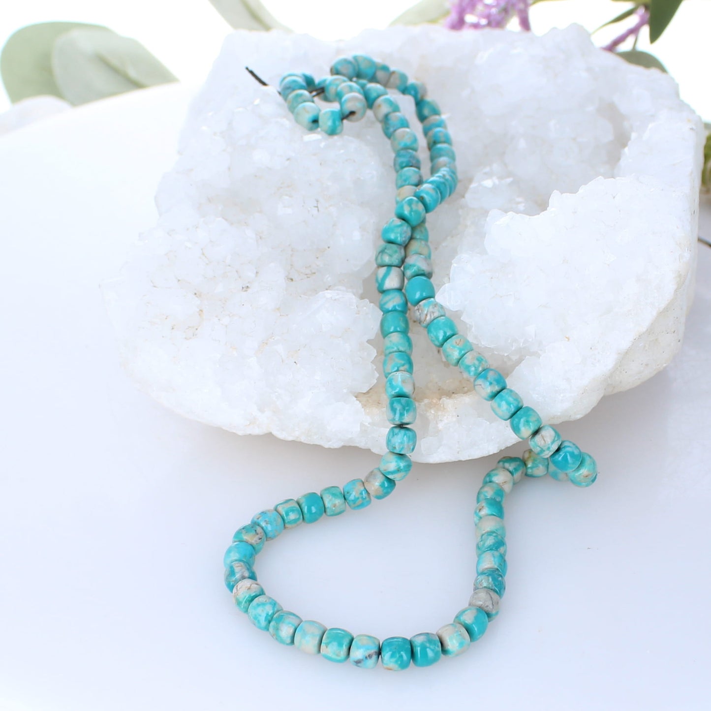 Rare American Fox Turquoise Beads Blue Cream Pueblo 6mm -NewWorldGems