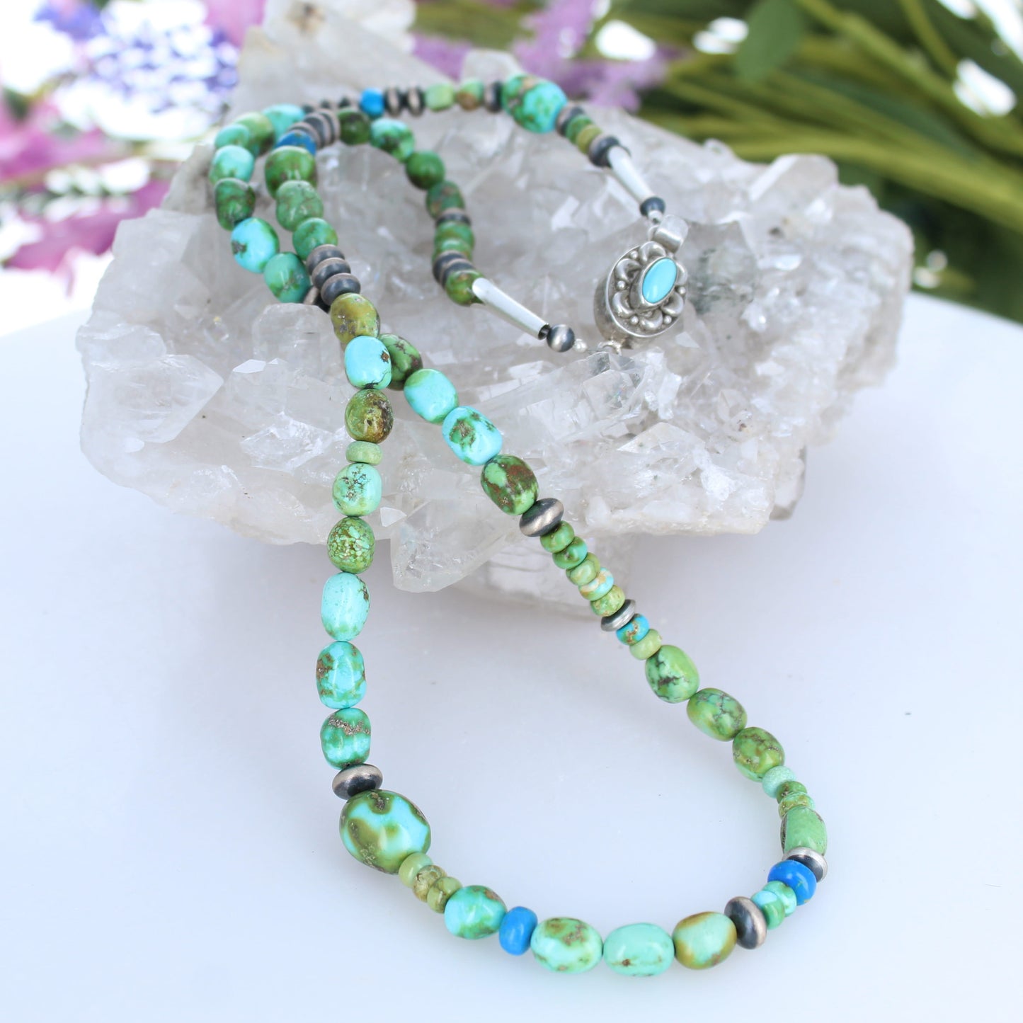 Sonoran Gold Turquoise Necklace Blue Ceruleite Fiesta Sterling 20"