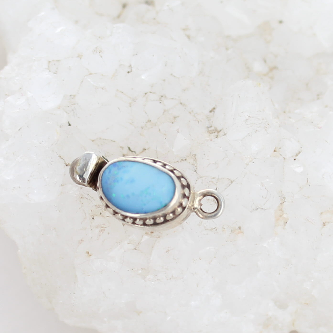 Australian Opal Clasp Sterling Ethereal Blue Doublet 7x9mm